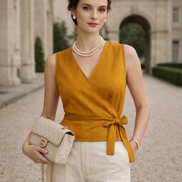 Banana Republic Tops - NWT Banana Republic wrap top M mustard sleeveless corporate girlie luxury capsul